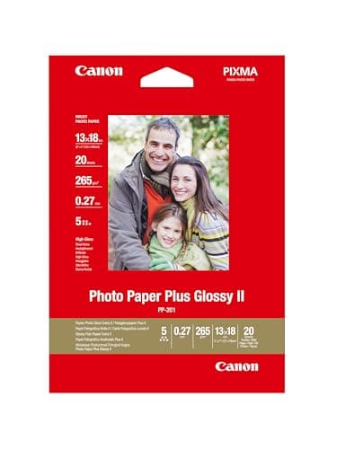 Image of Canon PP-201 Glossy II Photo Paper Plus 5x7 (20 Sheets) - Ideal for Photo Printing, 5x7, 13x18cm - Durable Prints, Instant Touch-Dry - Compatible with Canon Inket Printers
