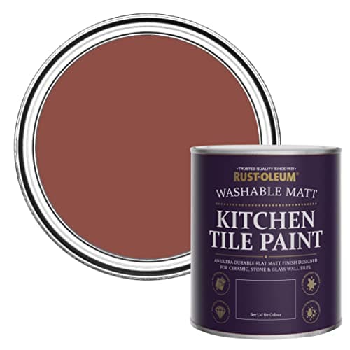 Image of Rust-Oleum Red water resistant Kitchen Tile Paint in Matt Finish - Fire Brick 750ml
