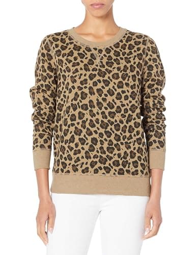 Image of Amazon Essentials Women's Fleece Crewneck Pullover Sweatshirt (Available in Plus Size), Camel Leopard Print, XXL