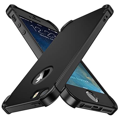Image of ORETECH Compatible with iPhone 5 / 5s / SE 2016 Case, with [2 Pack Tempered Glass Screen Protector] Ultra Thin Shockproof Anti Scratch Hard PC Silicone TPU Bumper Case Cover - Black