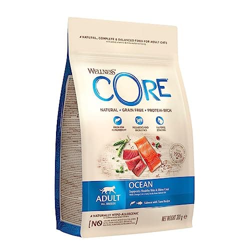 Image of Wellness CORE Ocean 300g, Salmon & Tuna – Dry Cat Food for Adult Cats, Grain-Free, Natural, Hypoallergenic, Protein-Rich, High Fish Content, Supports Healthy Skin & Shiny Coat