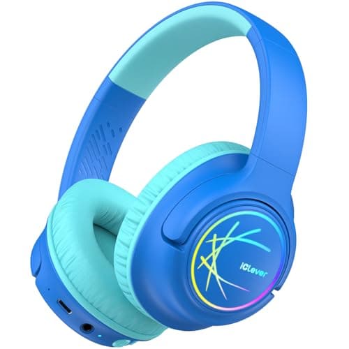 Image of iClever Kids Wireless Headphones with LED Lights, BTH18 Safe Volume 74/85dBA, 43H Playtime, Stereo Sound, Type-C, AUX Cable, Bluetooth5.3 Over Ear Kids bluetooth Headphones for Tablet/Travel