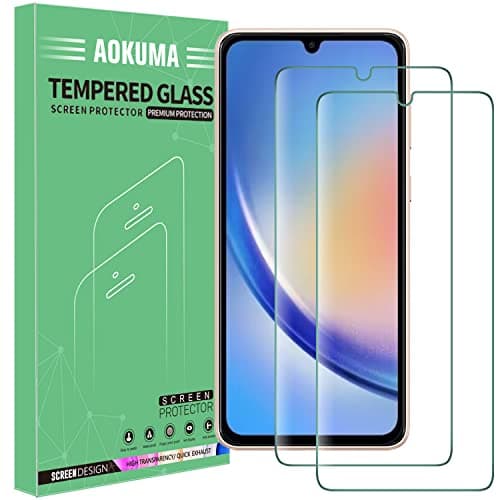 Image of AOKUMA Tempered Glass for Samsung Galaxy A34 5G Screen Protector, [2 Pack] Premium Quality Guard Film, Case Friendly, Shatterproof, Shockproof, Scratchproof oilproof