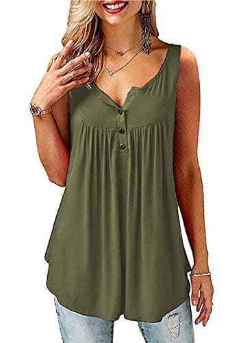 Image of Florboom Vest Tops for Women Sleeveless Solid Color Casual Blouses Tops ArmyGreen Size 18 20