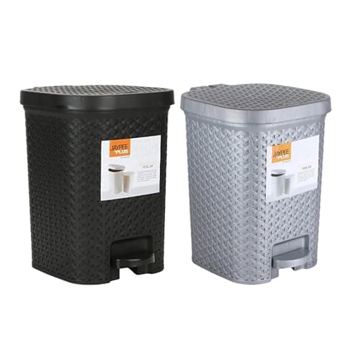 Image of SKS Distribution - 𝐁𝐥𝐚𝐜𝐤 & 𝐒𝐢𝐥𝐯𝐞𝐫 𝐒𝐪𝐮𝐚𝐫𝐞 𝟕𝐥 𝐏𝐞𝐝𝐚𝐥 𝐁𝐢𝐧 𝐒𝐞𝐭 – Hands-Free Foot Pedal Waste Bin, Hinged Lid, Removable Inner Bucket, Compact for Kitchen, Bathroom & Office