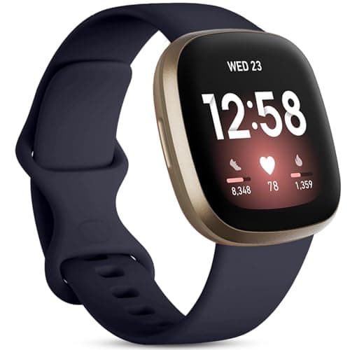 Image of Oielai Sport Silicone Classic Soft Replacement Strap Compatible with Fitbit Versa 4/3/Sense 2 for Women Men, DarkBlue, 7.1 inches, Large