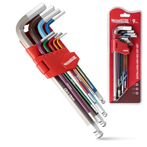 Image of Meiwaltee 9PCS Extra Long Arm Allen Wrenches Set, Metric Ball End Hex Key Set (1.5mm-10mm), Color-Coded Anti-Slip Wrenches for Bike Repair, Furniture Assembly, Motorcycle Maintenance, DIY Project