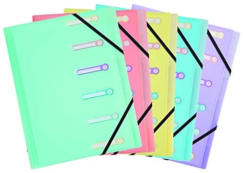 Image of Exacompta - Ref 56170E - Chromaline Pastel Collection - PP Multipart Files - 250 x 320mm in Size, Suitable for A4 Documents, 6 Compartments, Holds up to 180 Sheets