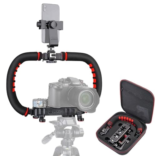 Image of Zeadio Camera Smartphone Stabilizer, Foldable Handle Grip Handheld Video Rig with Carrying Case, Fits for All Camera, Camcorder, Action Camera, DSLR and All iPhone and Android Smartphones