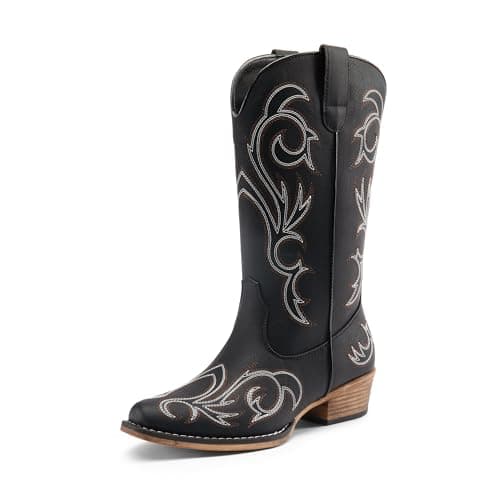 Image of DREAM PAIRS Women's Daily Slip-on Waterproof Mid-Calf Cowboy Boots, Comfortable and Stylish Western Boots for UK Ladies, Fashionable Boots for Parties and Proms,Size 7,Black,SDMB2403W