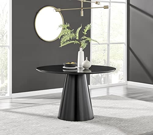 Image of Furniturebox UK Palma Black Semi-Gloss Round Pedestal Dining Table - Circlular 4 to 6 Seat Kitchen Table