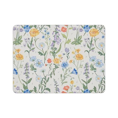 Image of Ulster Weavers - Garden Flowers Place Mats for Table - 4x Pieces (21 x 29 x 0.5cm) - Vintage Floral Printed Cork Placemats Set of 4 - Kitchen Accessories - White Placemats - Table Mats with Floral