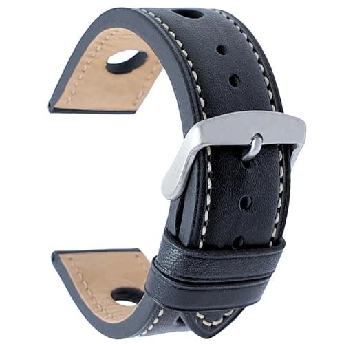 Image of Talk Time Rally Racing Watch Strap Genuine Calf Leather Brushed Stainless Steel Buckle 20mm Black
