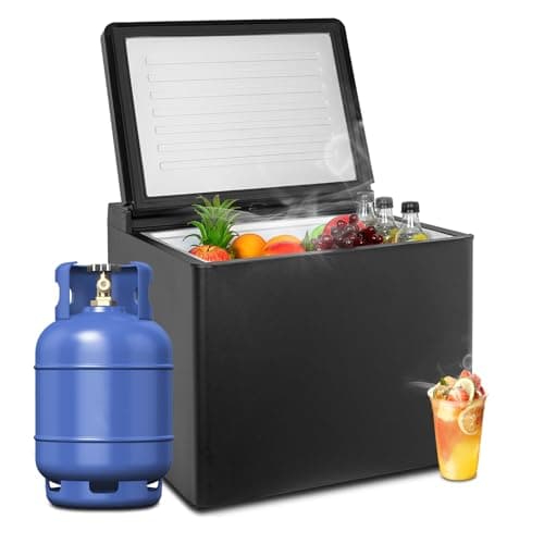 Image of SMETA Gas Camping Fridge 12v 240v, 3 Way Fridge 40L, Car Cooler 0~10 °C for Caravan, Truck, Campervan, RV, Quiet, Recessed Handle, Black