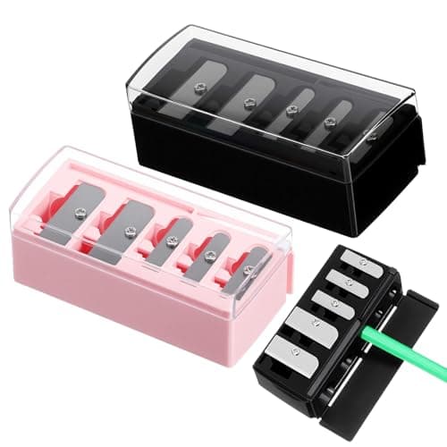 Image of Ouligay 2 PCS 5 Hole Makeup Pencil Sharpener for Women Cosmetic Pencil Sharpeners for Lip Eyeliner Eyeliner and Eyebrow Make up Sharpener Tool with Plastic Lid Black and Pink