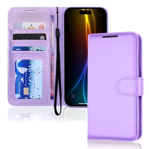 Image of TECHGEAR iPhone Air Leather Wallet Case with RFID Blocking, Flip Cover with Card Holder, Kickstand, Wrist Strap, Magnetic Closure - Lilac PU Leather for iPhone Air 6.5"