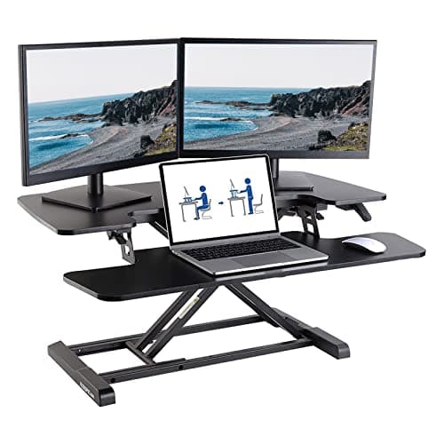 Image of FLEXISPOT Height-adjustable desk attachment, office seat, standing computer desk, 88 x 42 cm, standing desk with keyboard tray, suitable for two monitors, black
