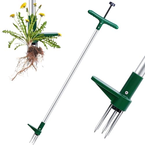 Image of Ohuhu Weed Puller Stand Up Weeder Hand Tool with 3 Claws and Foot Pedal, Long Handle Garden Weeding Tool Standup Lawn Garden Tool for Dandelion, Standup Weed Root Pulling Tool and Picker, Length 1m