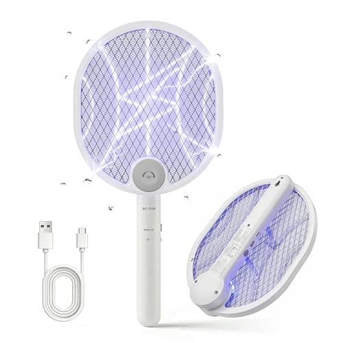 Image of FYCFYC Electric Fly Swatter Foldable Fly Zapper 180-Degree Rotatable Head 4000V Mosquito Bug Zapper Racket 1500mAh Rechargeable with USB-C Cable for Indoor Home Outdoor
