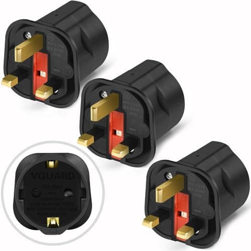 Image of VGUARD European to UK Plug Adapter 3 Pack BS8546 Certified Travel Adapter 2-Pin to 3-Pin, EU Schuko to UK Plug with 13A Fuse for Europe French Spanish German Turkish to UK Socket - Black