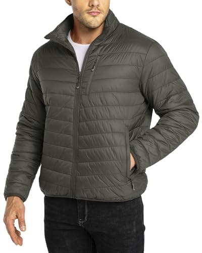 Image of 33,000ft Mens Winter Lightweight Jacket Warm Short Packable Puffer Jacket Transitional Padded Jacket Quilted Jacket for Men Lined for Hiking Travelling Dark Green 3XL