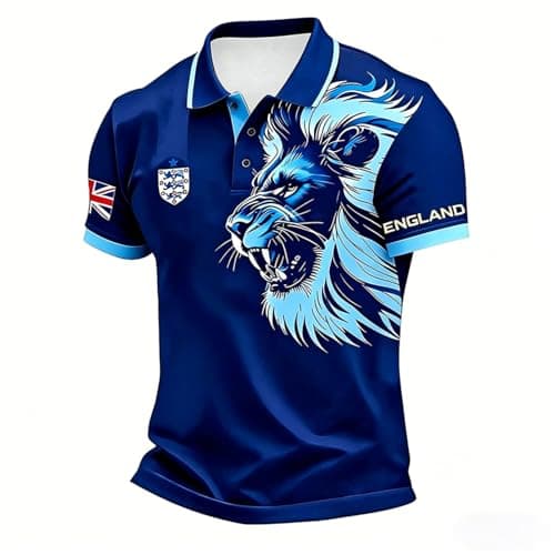 Image of Men's Polo Shirts Short Sleeve Cotton Collared Neck Button Down England Britain Football T Shirt Athletic Stretch Breathable Lightweight Outdoor Sports Polo Shirts Plus Size,Blue,L