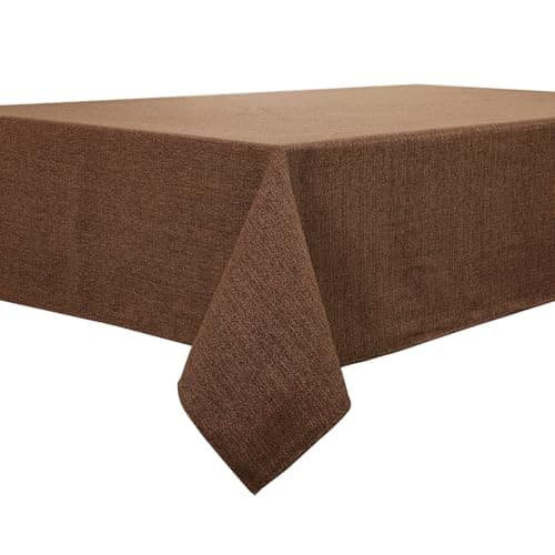 Image of BALCONY & FALCON Rectangle Tablecloth, Wrinkle Resistant and Water Proof Table cloth, Decorative Linen Fabric Tablecloths for Dining, Parties, Kitchen, Wedding and Outdoor Use (Brown, 140x240cm)