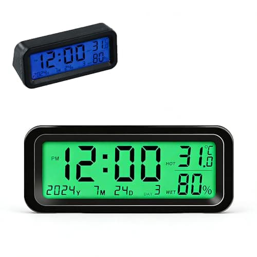 Image of SKIKHN Mini Digital Clock for Car Dashboard,Luminous Car Dashboard Battery Clock,Solar Powered Clocks,Date Temperature Humidity Display,Automatic Backlight,Tiny Digital Clocks for Vehicle,Cars