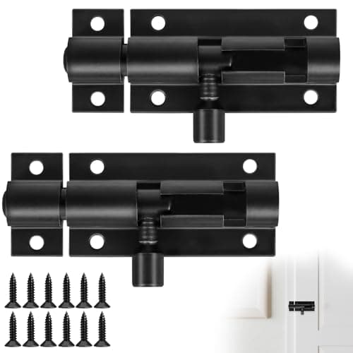 Image of 2 Set Door Lock Bolts, 2 Inch Black Tower Bolt,Door Bolts for Internal Doors,Slide Barrel Door Bolt Security Lock Latch with Screws for Internal Doors, Cabinets, Shed, Bedroom, Fence Gate Door Lock