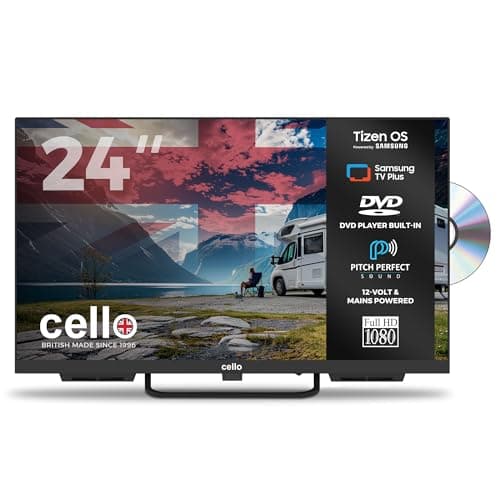 Image of Cello Ctrav-24TZF 24" Tizen OS Smart LED, 12V Traveller TV/DVD, By Samsung, Pitch Perfect Speakers, Netflix, Prime Video, Bluetooth, HDMI, USB, UK Made, Small TV for Motorhomes, HGVs & Boats