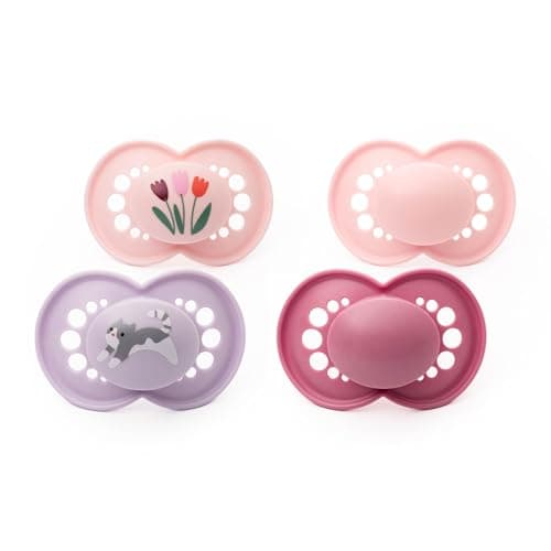 Image of MAM Original Soothers | 6-18 Months | 4 Pack | Sustainable Materials | Baby Accessories | Pink (Various Designs)