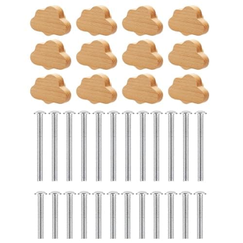 Image of Tagtight 12 Pack Cloud Shaped Wooden Knobs Boho Dresser Knobs, Cabinet Knobs Door Knobs with Screws, Beech Wood Cupboard Knobs, Wooden Drawer Pulls for Cabinets, Furniture Décor Handles