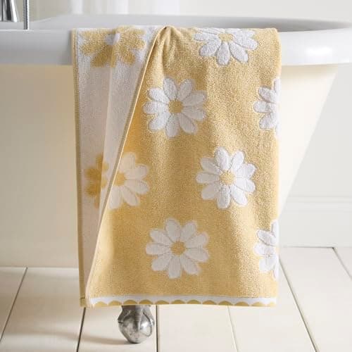 Image of Dreams & Drapes Daisy Floral Hand Towel Ochre – Soft Absorbent Cotton Bathroom Towel with Floral Design, Quick-Dry, Durable Everyday Use Hand Towel for Modern Home Bathrooms – Ochre