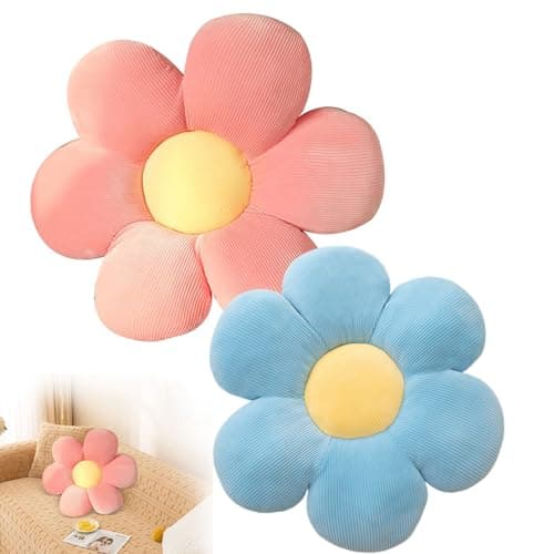 Image of dogmoon Flower Pillow, 2PCS Daisy Cushion, 38x38cm Flower Floor Cushion Pillow for Car Home Sofa Chair and Floor(Pink, Blue)
