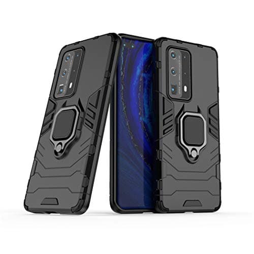 Image of Compatible with Huawei P40 Pro+ Case, Metal Ring Grip Kickstand Hard Bumper (Works with Magnetic Car Mount) Dual Layer Rugged Cover for Huawei P40 Pro Plus (Black)