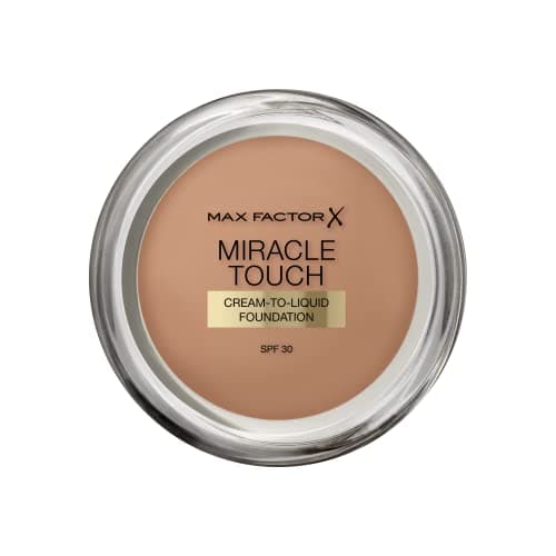 Image of Max Factor Miracle Touch Perfecting Foundation, Caramel, Full Coverage, Lightweight and Moisturising Effect with Hyaluronic Acid and SPF 30 Formula, 11.5 g