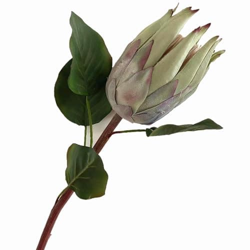 Image of 3pcs Artificial Large Protea Cynaroides Flower With Green Leaves Silk Flocking Effect Protea Flower Bud Plant for Wedding Home Decorative Artificial Flowers (green)