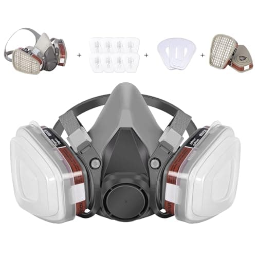 Image of sykua Half Face Respirator Mask with 6001 Filters, Gas Mask for Spray Paint, Chemical, Gas, Fine Dust, Sanding, Building Work,Spraying