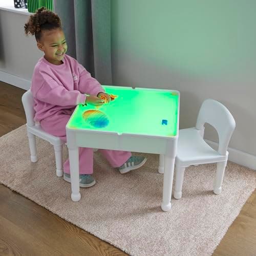 Image of Liberty House Toys Kids LED Light Table and Two Chairs Set, H43 x W51 x D51cm, White With Black Accents