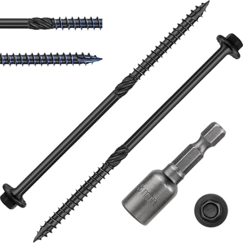 Image of FandWay 50 Pcs Timber Screws,6.7x100mm Hex Head Timber Fixing Screws,Heavy Duty Structural Wood Deck Screw,Rust Epoxy Coated Coach Screw External Hex for Outdoor Log Landscape Frame (Black)
