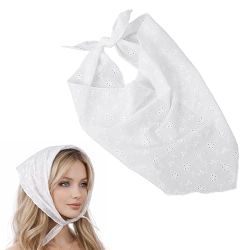 Image of White Lace Hair Bandana for Women - Stylish Cotton Bandana Scarf Scarf, Cute Triangle Headbands, Boho Hair Accessories, Y2K Head Coverings