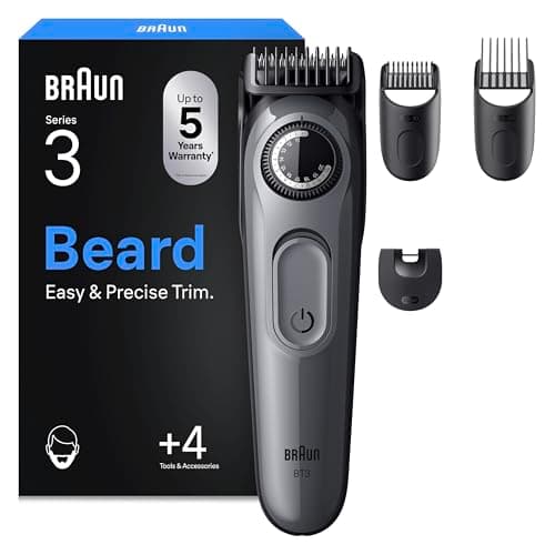 Image of Braun Beard Trimmer Series 3, Plus 4 Styling Tools, Ultra Sharp Blade, 50 Min Runtime, 40 Lengths, BT3525, Grey