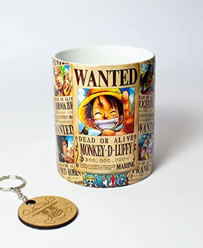 Image of TusPersonalizables.com Ceramic Mug - Series One Piece + Keychain (wanted) - Anime - Manga -