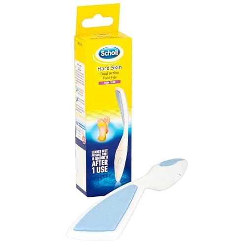 Image of Scholl Hard Skin Dual Action Foot File - Hard Skin Removal and Rough Skin Smoothing for Soft Feet, Double-Sided with Coarse and Fine Sides, Extendable Soft Grip Handle, Washable & Reusable, 1 Unit