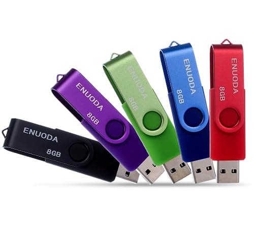 Image of ENUODA 8GB Memory Stick 5 Pack USB 2.0 Flash Drive Swivel Design Pen Drive USB Stick Thumb Drive for Data Storage (Black Purple Green Blue Red)