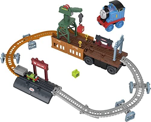 Image of Thomas & Friends Fisher-Price 2-in-1 Transforming Thomas Playset, push-along train and track set with storage and working crane for kids ages 3 & up
