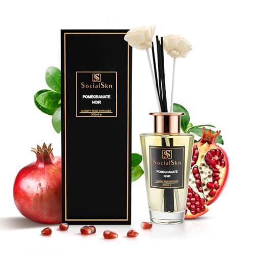 Image of Pomegranate Noir | Reed Diffuser 200ml | 33% Premium Fragrance Oil | Luxury Inspired by Jo Malone | Long Lasting Home Fragrance | 8 Reeds & 2 Decorative Flowers | Giftable Aroma Diffuser