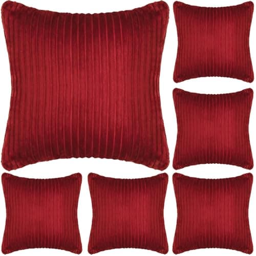 Image of Adore Home 6 x Luxury Ribbed Fleece Cushion Cover with Sherpa Reverse 45x45cm – Soft Reversible Pillow Case – Cosy & Stylish - Wine