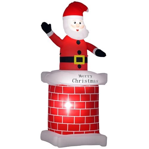 Image of HOMCOM 7ft Christmas Inflatable Santa Claus from Chimney, Blow-Up Outdoor LED Garden Display for Lawn, Party