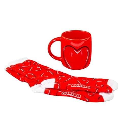 Image of Fizz Creations Heart Sweet Mug & Socks Gift Set. Haribo Starmix Heart Sweet Design. 460ml Capacity. One Size Fits Most. Officially Licensed Haribo Merchandise.